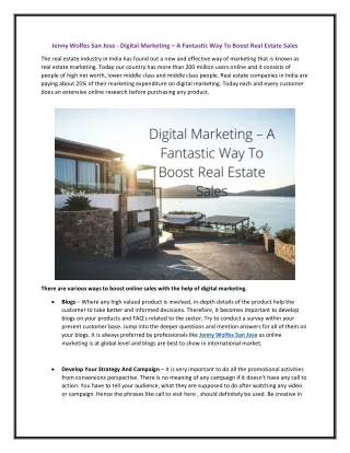 Jenny Wolfes San Jose - Digital Marketing – A Fantastic Way To Boost Real Estate Sales