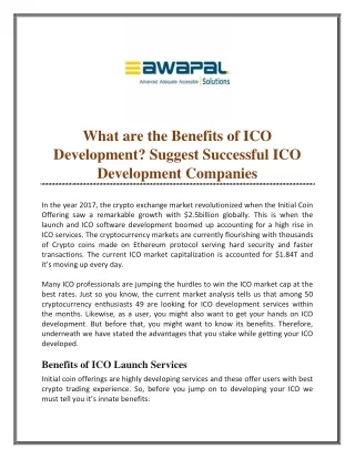 what are the benefits of ico development suggest