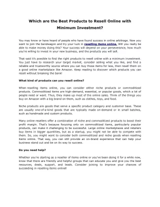 Which are the Best Products to Resell Online with Minimum Investment