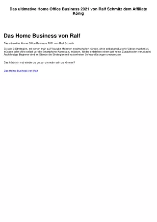 Das ultimative Home Office Business 2021 von Ralf Schmitz dem Affiliate König