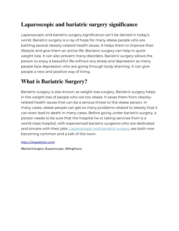 laparoscopic and bariatric surgery significance