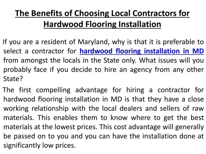 the benefits of choosing local contractors for hardwood flooring installation