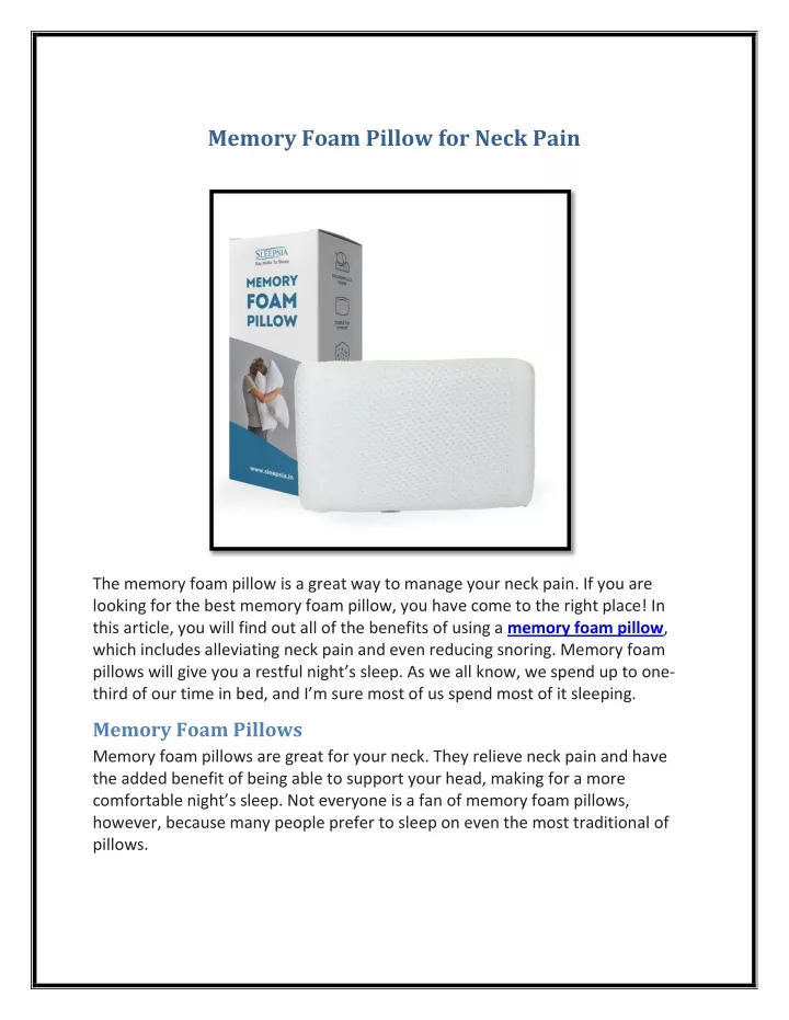 memory foam pillow for neck pain