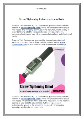 Screw Tightening Robots – AdvanceTech