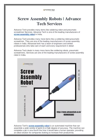 Screw Assembly Robots Advance Tech Services