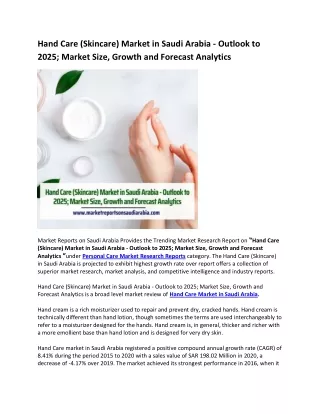 hand care skincare market in saudi arabia outlook