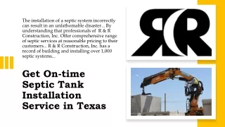 Get On-time Septic Tank Installation Service in TX | Septic Tank Installer in TX