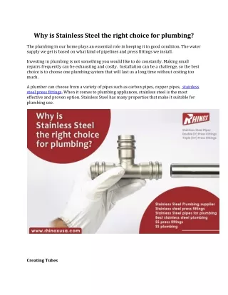 Why is Stainless Steel the right choice for plumbing