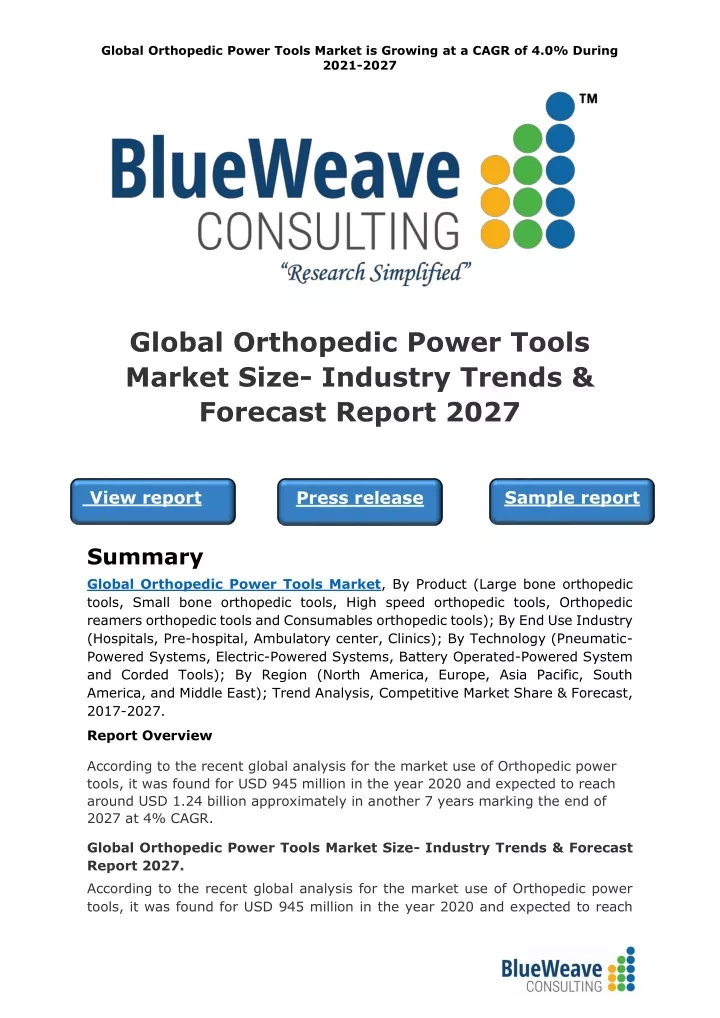global orthopedic power tools market is growing