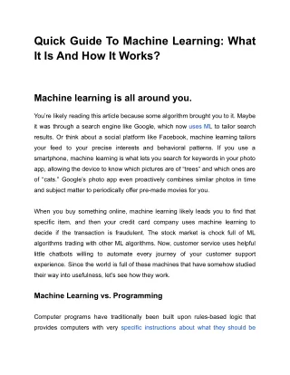 Quick Guide To Machine Learning What It Is And How It Works