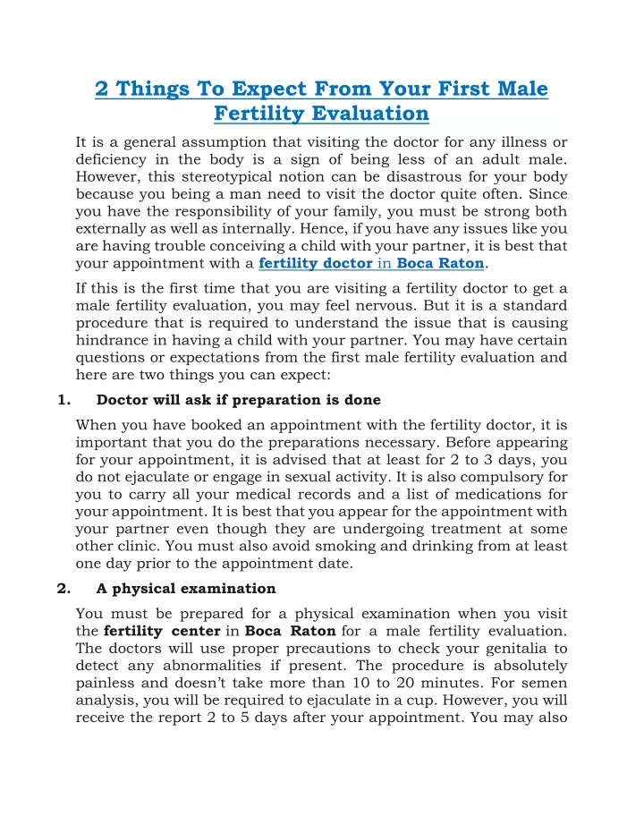 2 things to expect from your first male fertility