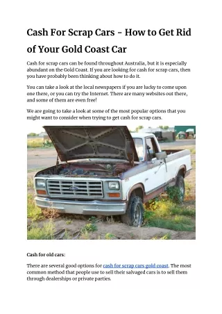 Cash For Scrap Cars - How to Get Rid of Your Gold Coast Car