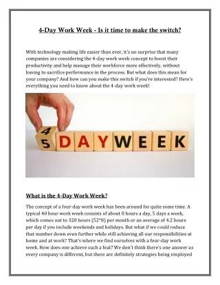 4-Days Work Week - Is it time to make the switch