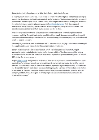 solvay ushers in the development of solid state