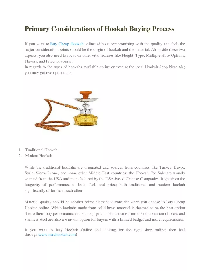 primary considerations of hookah buying process