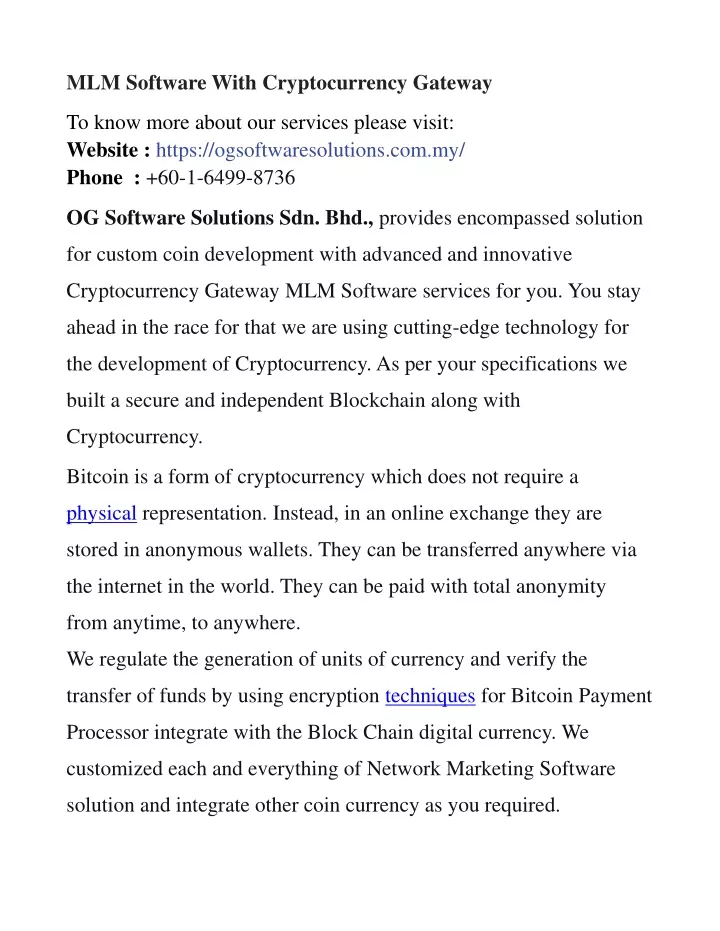 mlm software with cryptocurrency gateway