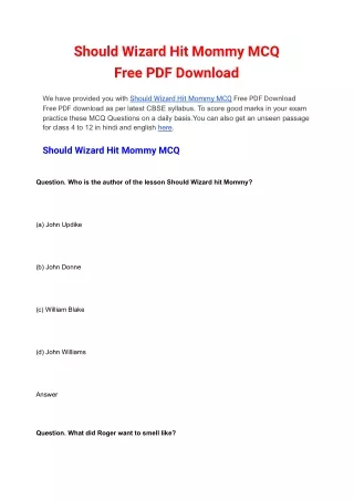 Should Wizard Hit Mommy MCQ Free PDF Download