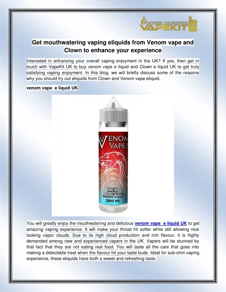 get mouthwatering vaping eliquids from venom vape