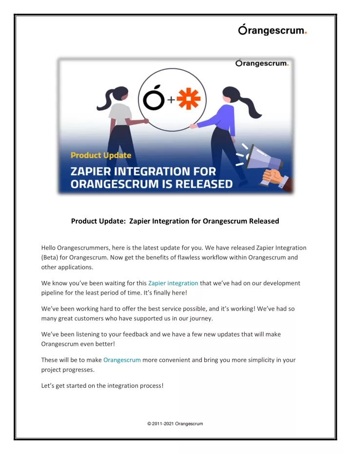 product update zapier integration for orangescrum