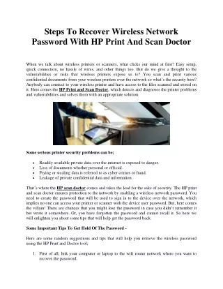 Steps To Recover Wireless Network Password With HP Print And Scan Doctor