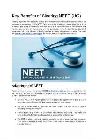 Key Benefits of Clearing NEET (UG)