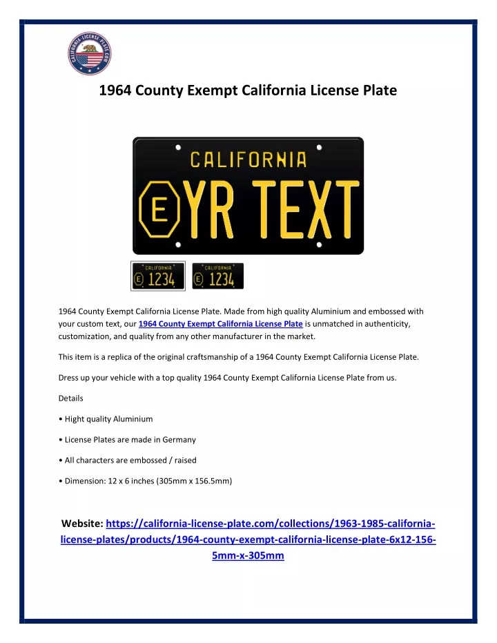 1964 county exempt california license plate