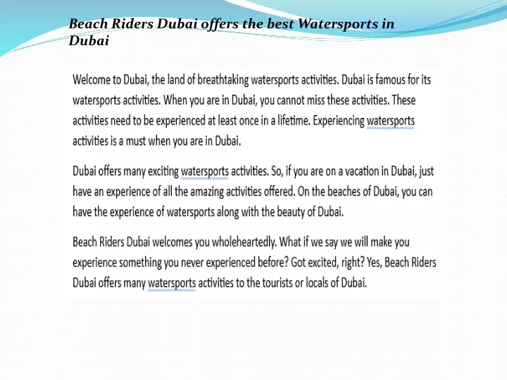 beach riders dubai offers the best watersports