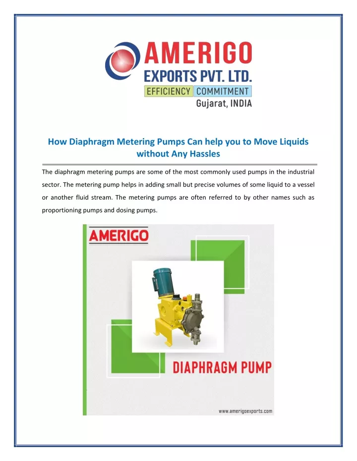 how diaphragm metering pumps can help you to move