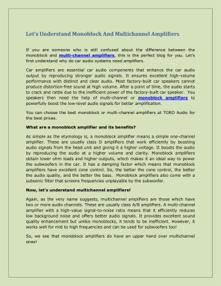 let s understand monoblock and multichannel