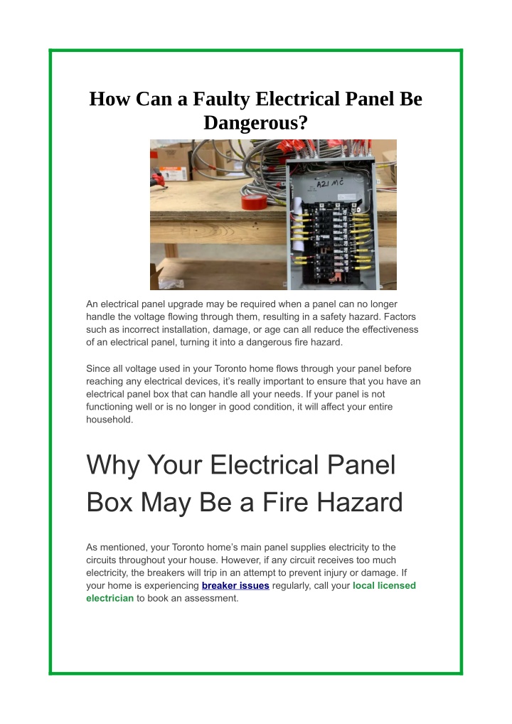 how can a faulty electrical panel be dangerous