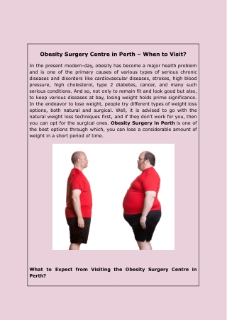 Obesity Surgery Centre in Perth – When to Visit?
