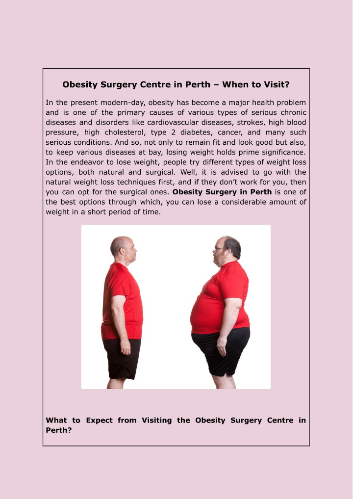 obesity surgery centre in perth when to visit