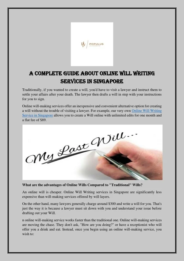 A Complete Guide About Online Will Writing Services In Singapore