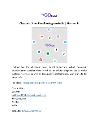 Cheapest Smm Panel Instagram India | Gosmm.in