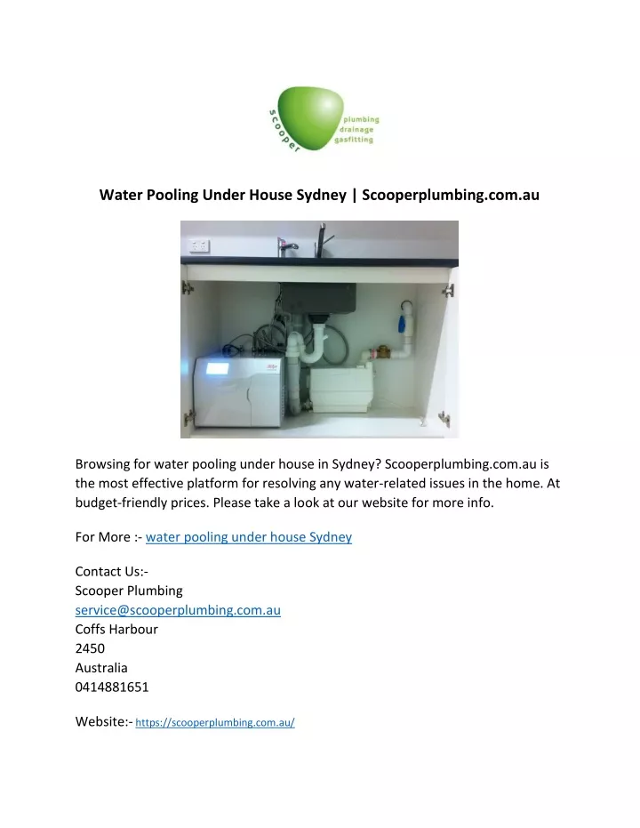 water pooling under house sydney scooperplumbing