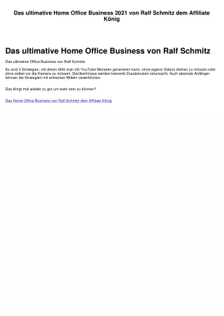 Das ultimative Home Office Business von Ralf