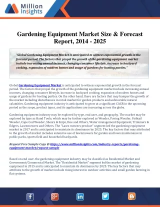 Gardening Equipment Market Share Estimates and Demand Forecast 2014-2025