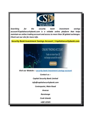 Security Bank Investment Savings Account  Capitalsecuritybank.com