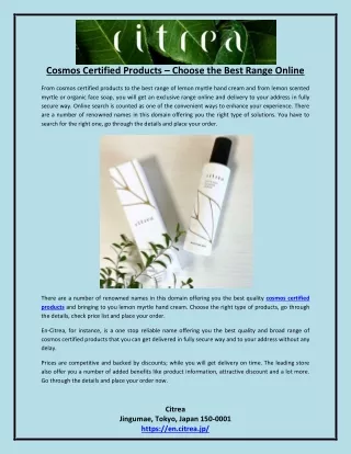 Cosmos Certified Products Choose the Best Range Online