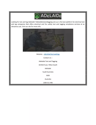 looking for test and tag adelaide