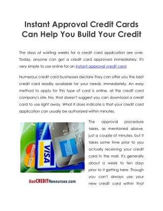 Instant Approval Credit Cards Can Help You Build Your Credit