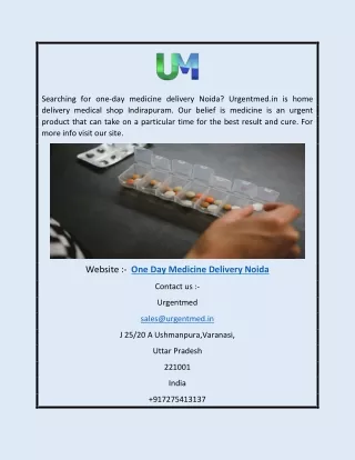 One Day Medicine Delivery Noida | Urgentmed.in