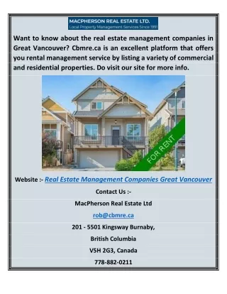 Real Estate Management Companies Great Vancouver | Cbmre.ca