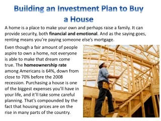 Building an Investment Plan to Buy a House