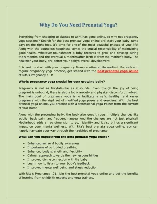 why do you need prenatal yoga