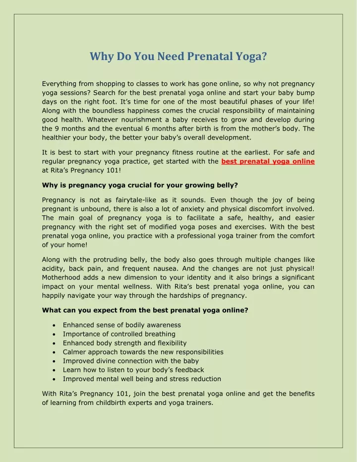 why do you need prenatal yoga