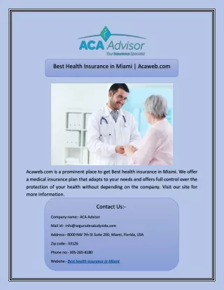 Best Health Insurance in Miami | Acaweb.com