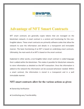 advantage of nft smart contracts