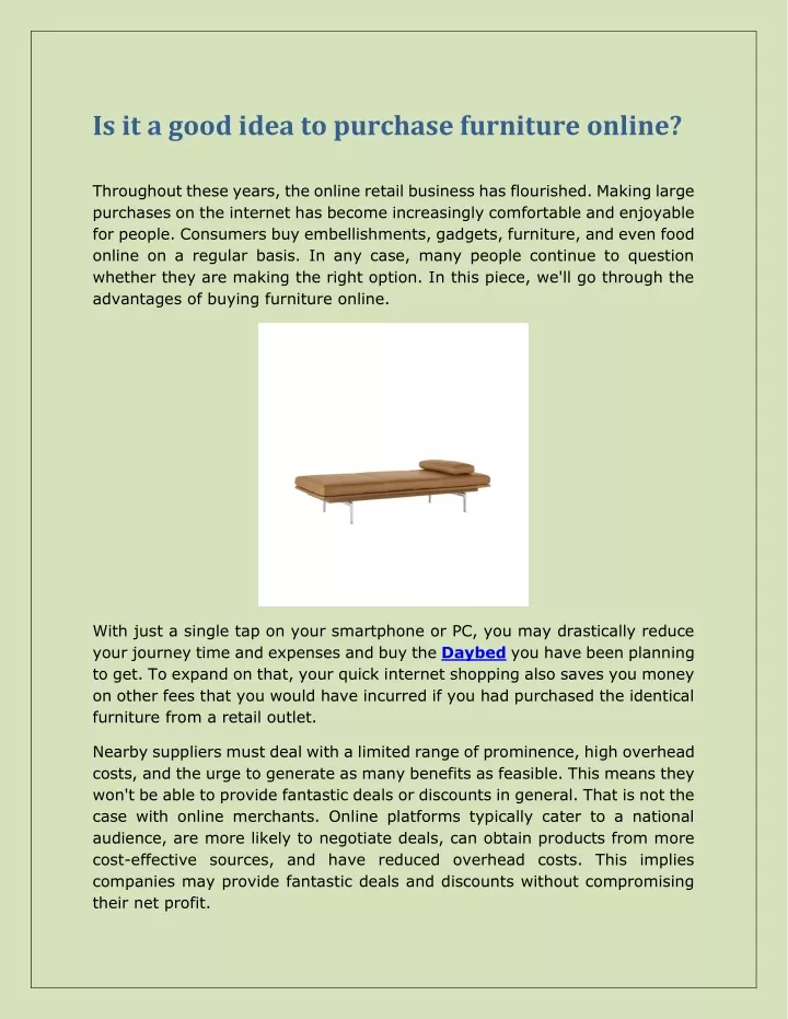 is it a good idea to purchase furniture online