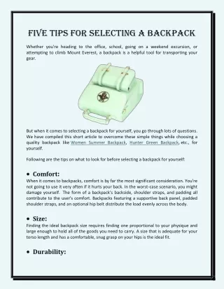 five tips for selecting a backpack